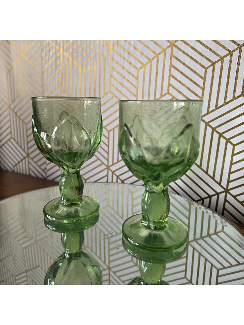 Vintage Tiffin Franciscan Cabaret Green Lotus Footed Water / Wine Goblet Pair
